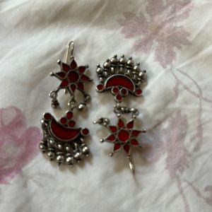 Red glass Jaipur silver earrings